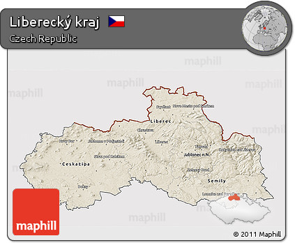Shaded Relief 3D Map of Liberecký Kraj, cropped outside