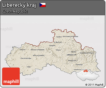 Shaded Relief 3D Map of Liberecký Kraj, cropped outside