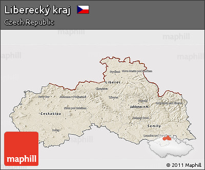 Shaded Relief 3D Map of Liberecký Kraj, cropped outside