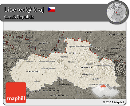 Shaded Relief 3D Map of Liberecký Kraj, darken