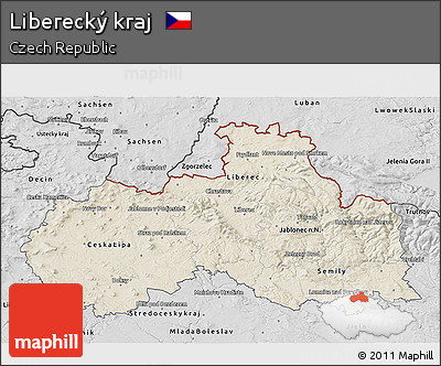 Shaded Relief 3D Map of Liberecký Kraj, desaturated