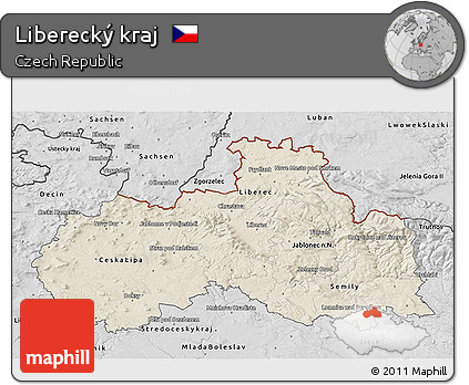 Shaded Relief 3D Map of Liberecký Kraj, desaturated