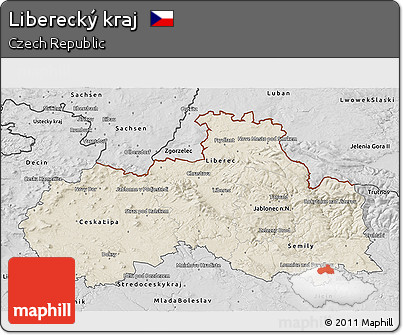 Shaded Relief 3D Map of Liberecký Kraj, desaturated