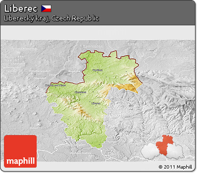Physical 3D Map of Liberec, lighten, desaturated