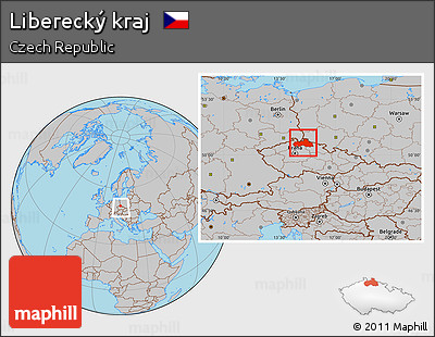 Gray Location Map of Liberecký Kraj, within the entire country