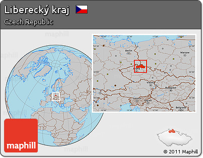 Gray Location Map of Liberecký Kraj, within the entire country