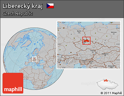 Gray Location Map of Liberecký Kraj, within the entire country, hill shading