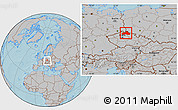 Gray Location Map of Liberecký kraj, within the entire country, hill shading