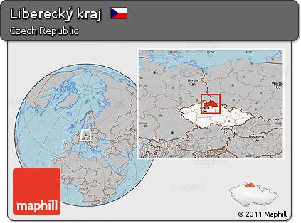 Gray Location Map of Liberecký Kraj, highlighted country, hill shading