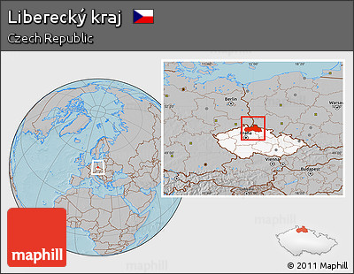 Gray Location Map of Liberecký Kraj, highlighted country, hill shading