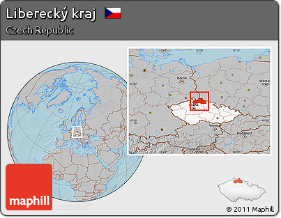 Gray Location Map of Liberecký Kraj, highlighted country, hill shading