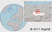 Gray Location Map of Liberecký kraj, highlighted country, hill shading