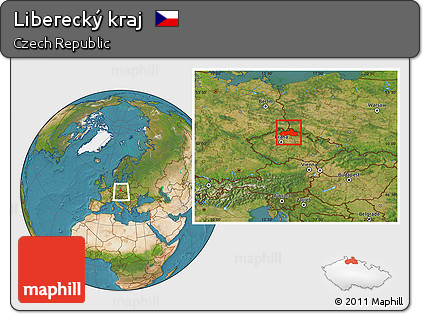 Satellite Location Map of Liberecký Kraj, within the entire country