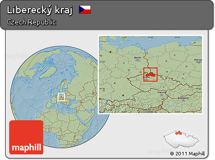 Savanna Style Location Map of Liberecký Kraj, hill shading