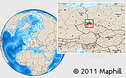 Shaded Relief Location Map of Liberecký kraj, within the entire country