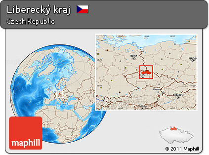 Shaded Relief Location Map of Liberecký Kraj