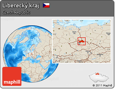 Shaded Relief Location Map of Liberecký Kraj