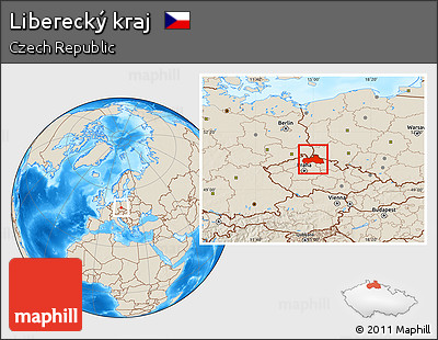Shaded Relief Location Map of Liberecký Kraj
