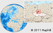 Shaded Relief Location Map of Liberecký kraj, highlighted country