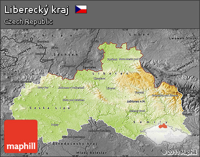 Physical Map of Liberecký Kraj, darken, desaturated