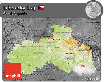 Physical Map of Liberecký Kraj, darken, desaturated