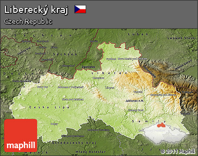 Physical Map of Liberecký Kraj, darken