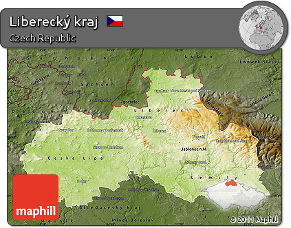 Physical Map of Liberecký Kraj, darken