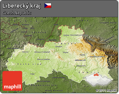 Physical Map of Liberecký Kraj, darken