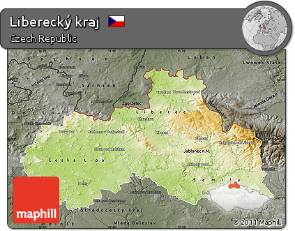 Physical Map of Liberecký Kraj, darken, semi-desaturated