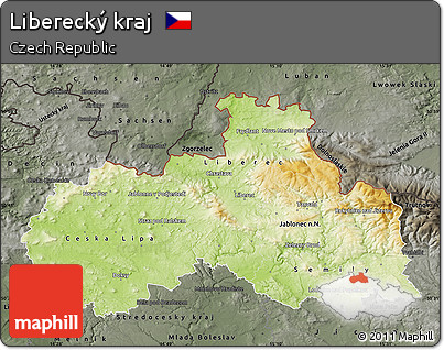 Physical Map of Liberecký Kraj, darken, semi-desaturated