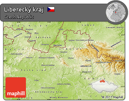 Physical Map of Liberecký Kraj