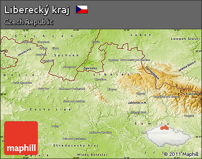 Physical Map of Liberecký Kraj