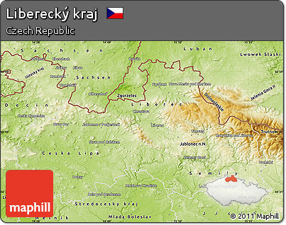 Physical Map of Liberecký Kraj