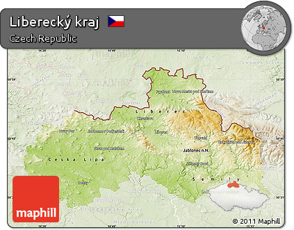 Physical Map of Liberecký Kraj, lighten