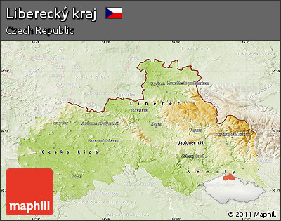 Physical Map of Liberecký Kraj, lighten