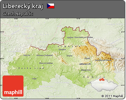 Physical Map of Liberecký Kraj, lighten