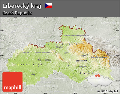 Physical Map of Liberecký Kraj, lighten, semi-desaturated