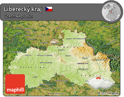 Physical Map of Liberecký Kraj, satellite outside