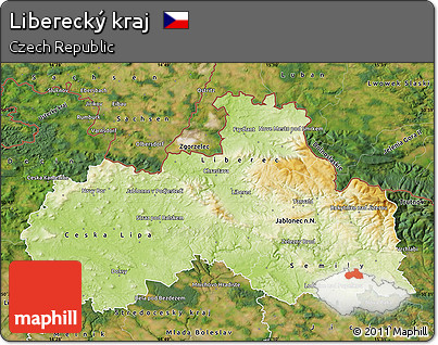 Physical Map of Liberecký Kraj, satellite outside