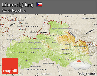 Physical Map of Liberecký Kraj, shaded relief outside