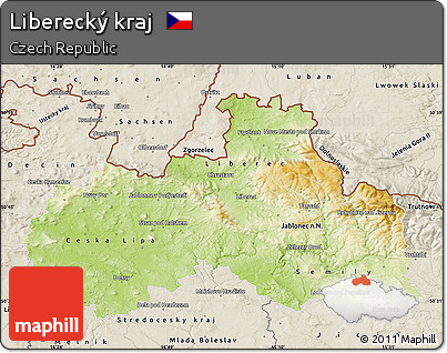 Physical Map of Liberecký Kraj, shaded relief outside