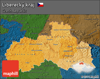 Political Shades Map of Liberecký Kraj, darken