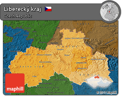 Political Shades Map of Liberecký Kraj, darken