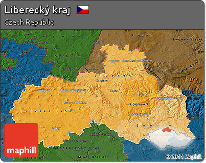 Political Shades Map of Liberecký Kraj, darken