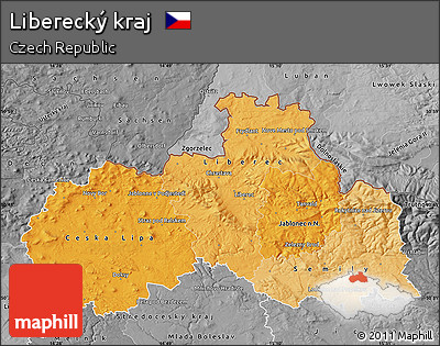 Political Shades Map of Liberecký Kraj, desaturated
