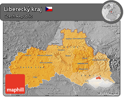 Political Shades Map of Liberecký Kraj, desaturated