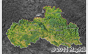 Satellite Map of Liberecký kraj, darken, desaturated