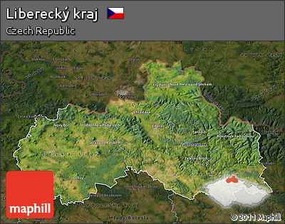 Satellite Map of Liberecký Kraj, darken