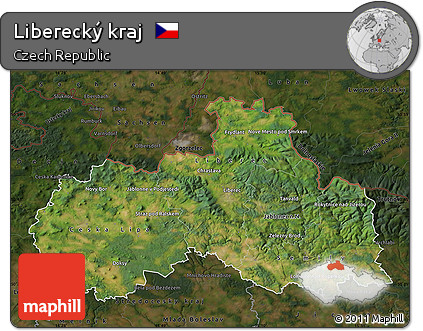 Satellite Map of Liberecký Kraj, darken