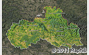 Satellite Map of Liberecký kraj, darken, semi-desaturated